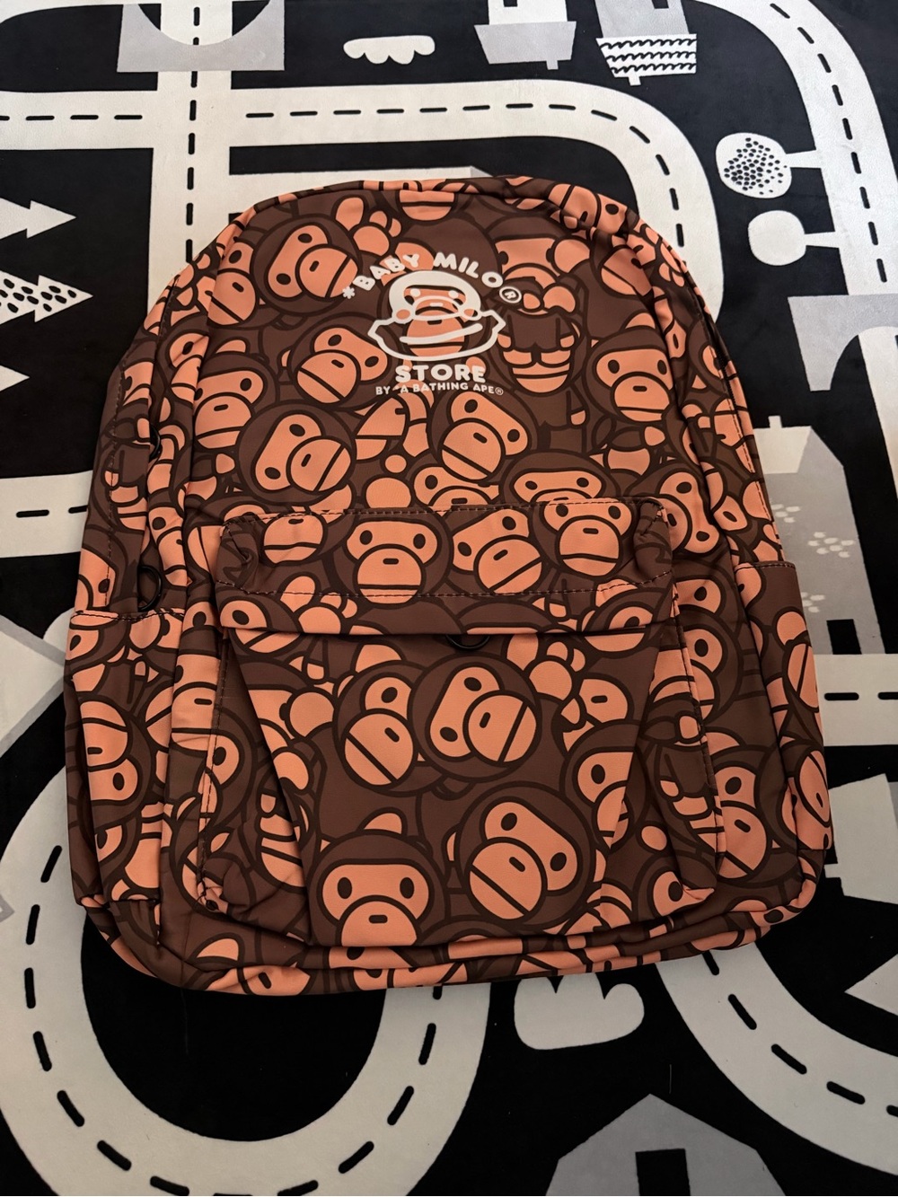BAPE Baby Milo Backpack Brown All Over Print A Bathing Ape Bag 14 inches